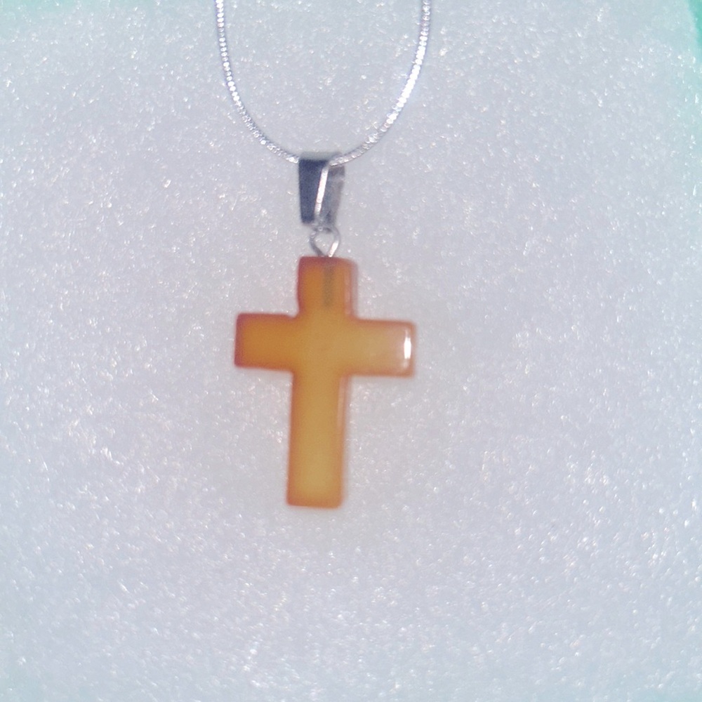 Boho Carnelian Agate Cross Sterling Silver 16” Necklace